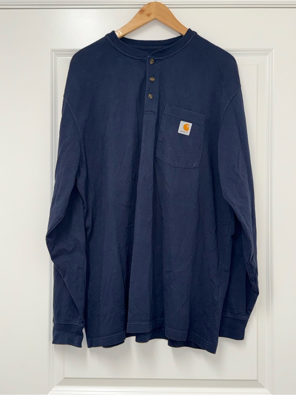 Carhartt Mens K128 Navy Large Workwear Long-Sleeve Pocket Henley T-Shirt